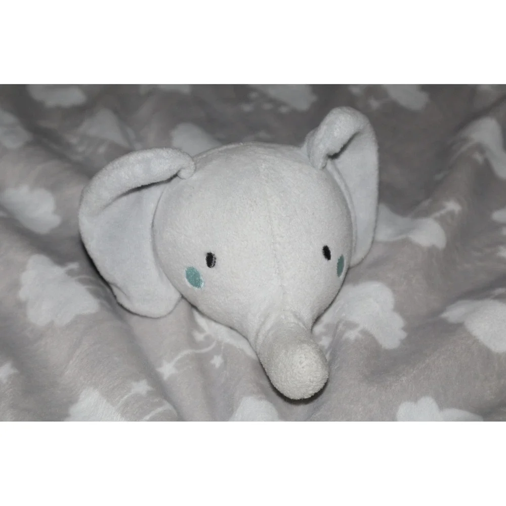 Parents Choice Plush Elephant Baby Blanket Lovey Grey Cloud Satin Trim